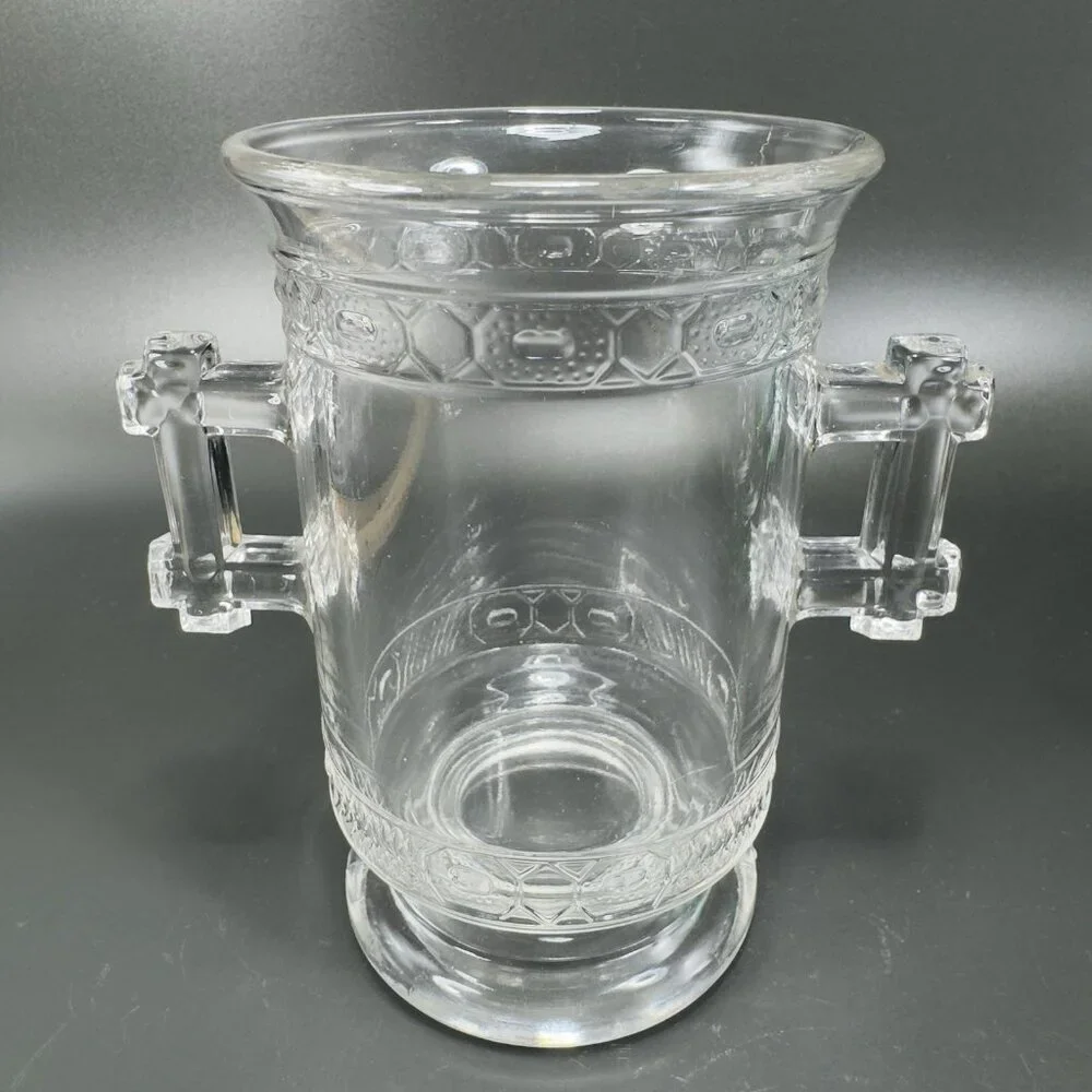 EAPG DOYLE AND CO TWO BAND Clear‎ Vase Utensil Holder Manganese 365nm Green Glow